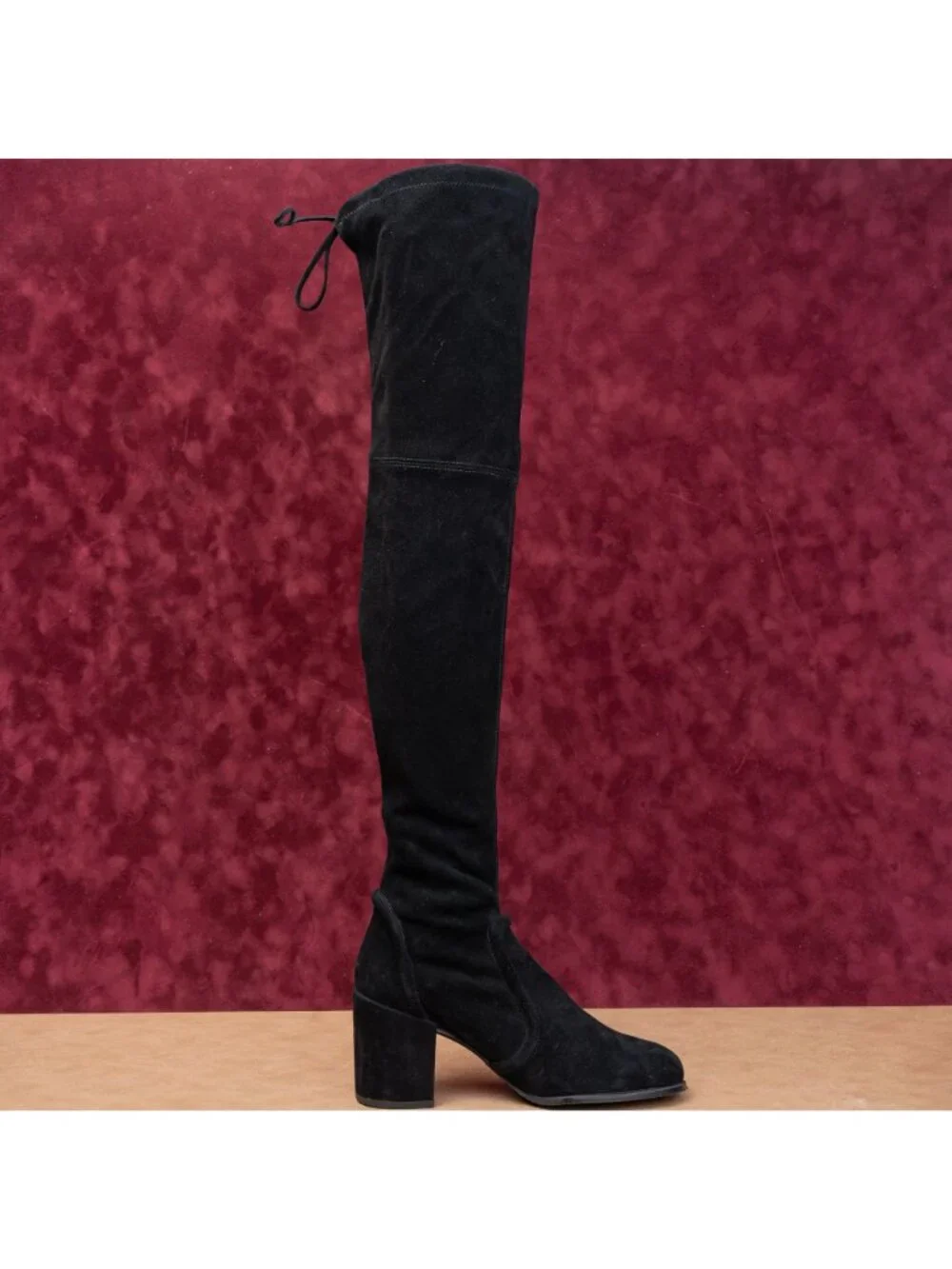 Stuart Weitzman Tieland Black Back Lace Suede Fashion OTK Boots sz 8US EUR38.5